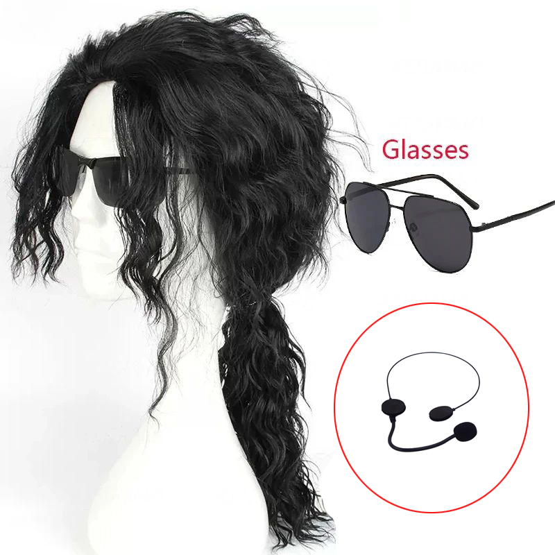 Anime Cosplay Long Black Hair - Peruka Michaela Jacksona do cosplayu, czarna,