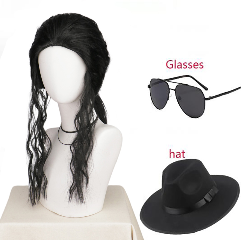 Anime Cosplay Long Black Hair - Peruka do cosplayu Michaela Jacksona lub